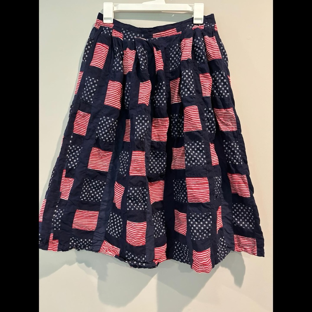 Orvis A-Line Skirt with USA themed Navy and Red Checkered Design
